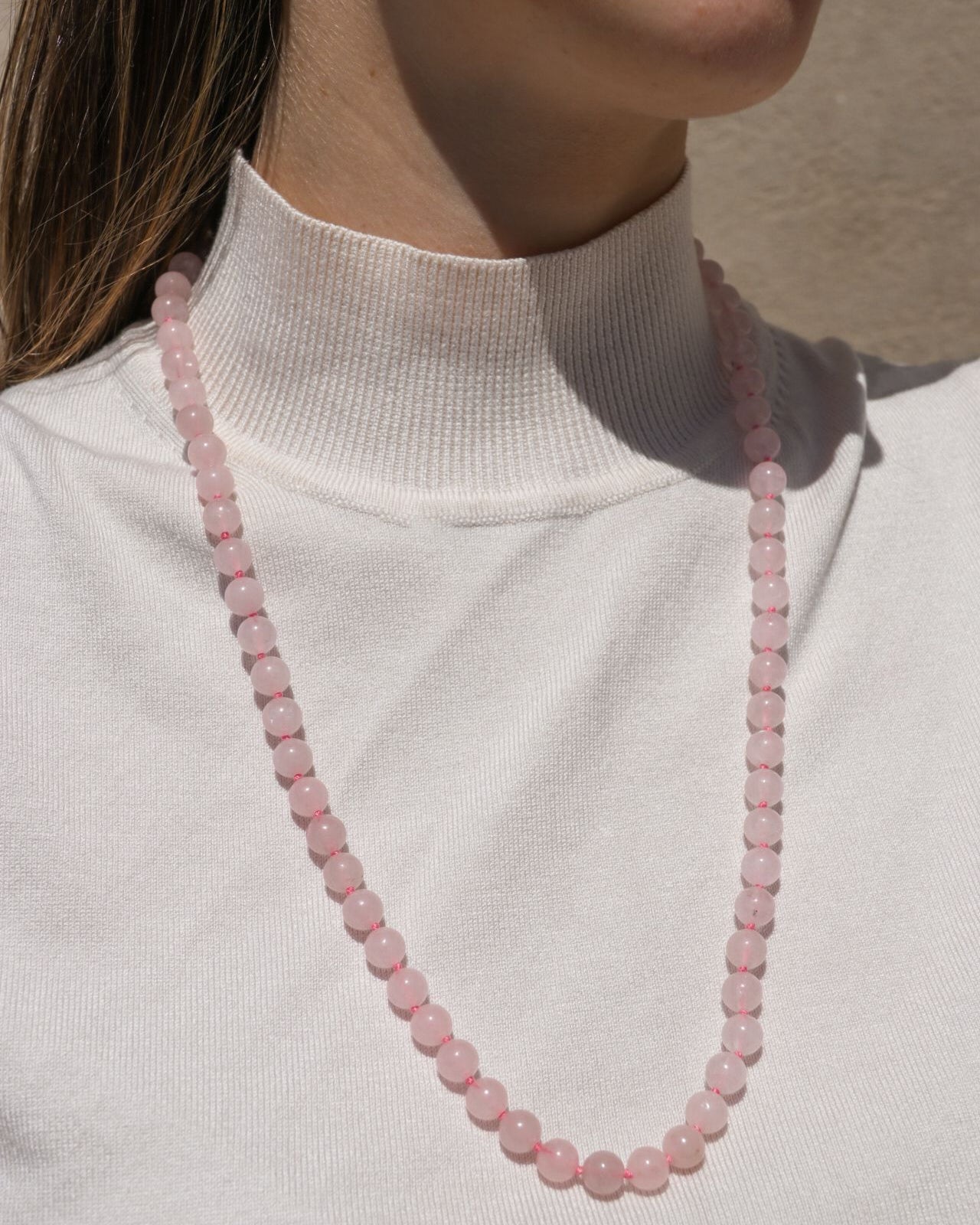 Collar largo de cuarzo rosa