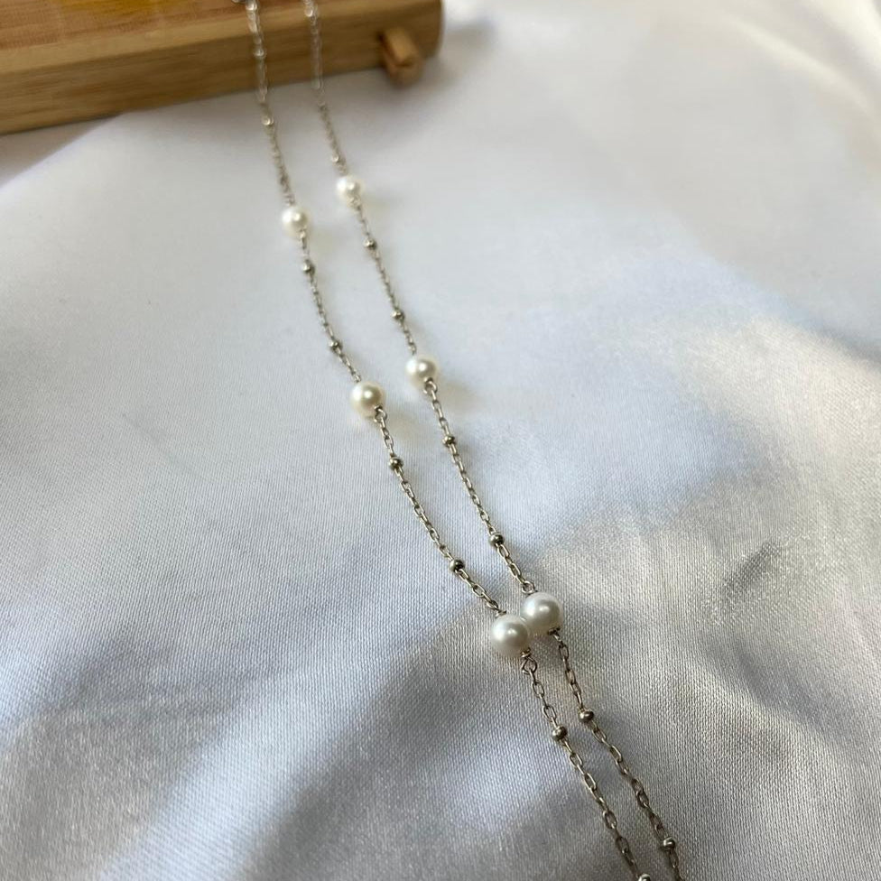 Cadena de Plata y Perlas de Cultivo Redondas