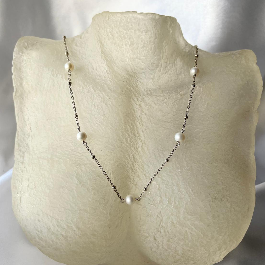 Cadena de Plata y Perlas de Cultivo Redondas