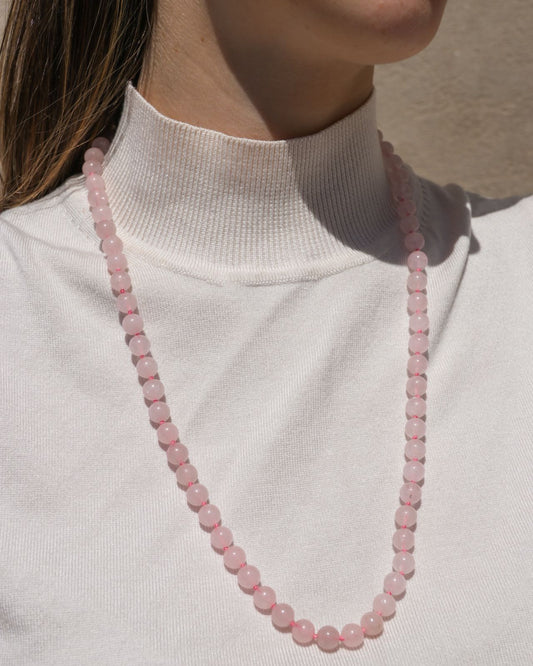 Collar largo de cuarzo rosa