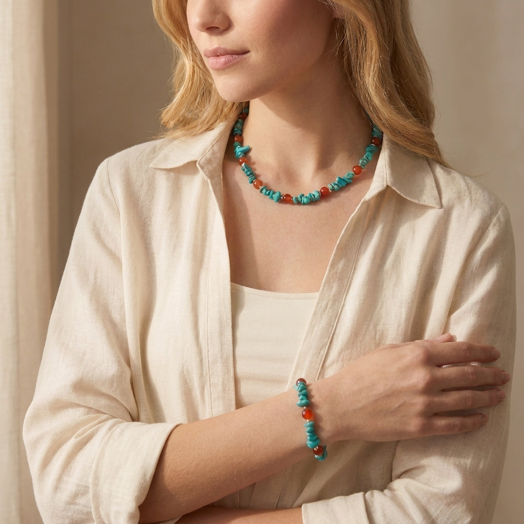 Collar y pulsera Calypso usados juntos