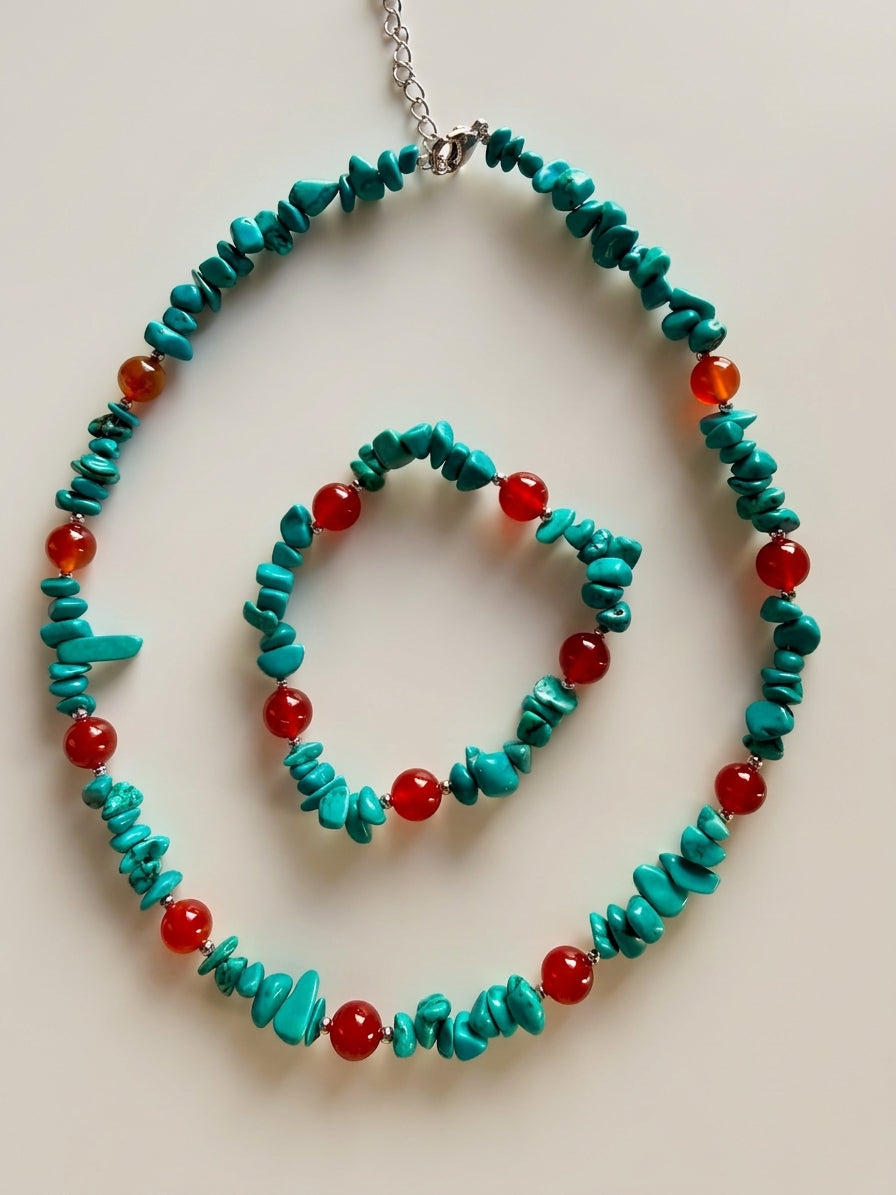Collar y pulsera Calypso de turquesa y ágata cornalina