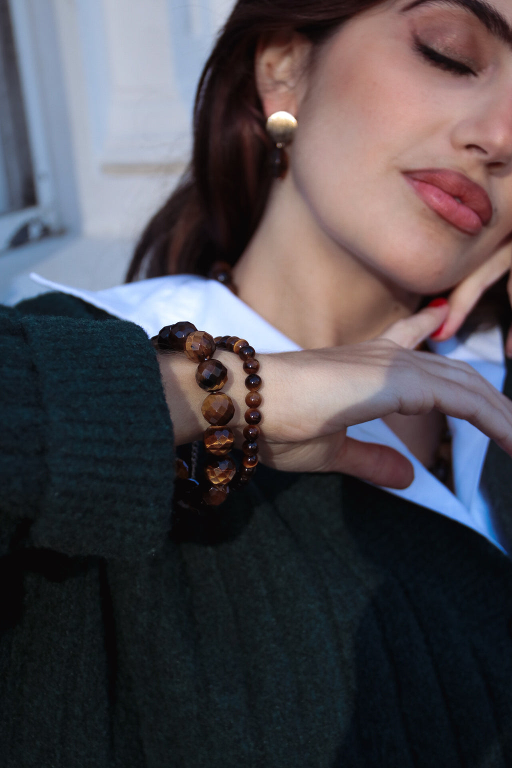 Pulsera de Ojo de Tigre Facetada 12mm - modelo buzo verde