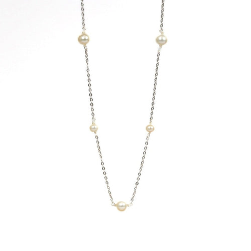 Cadena de Plata y Perlas de Cultivo Redondas