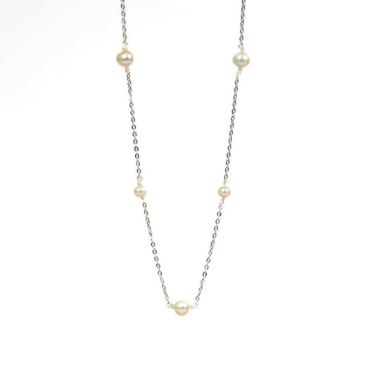 Cadena de Plata y Perlas de Cultivo Redondas