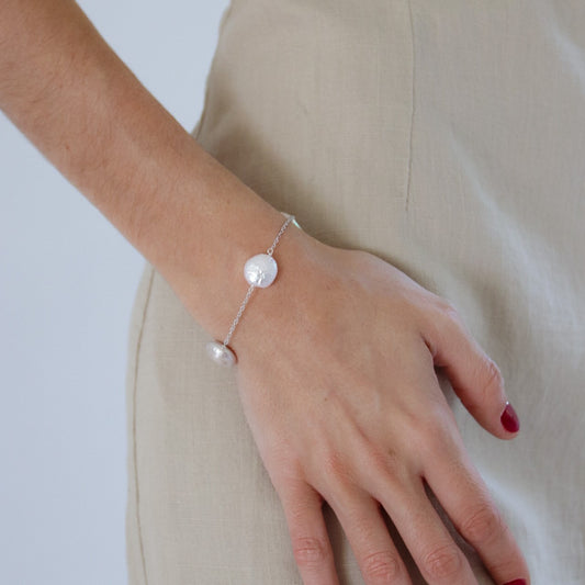 Pulsera de Plata y Perla Moneda