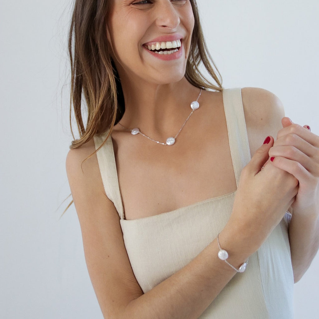 Pulsera de Plata y Perla Moneda