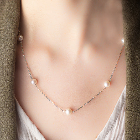 Cadena de Plata y Perlas de Cultivo Redondas