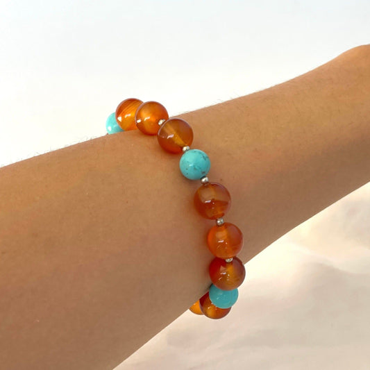 PULSERA DE AGATA CORNALINA Y TURQUESA